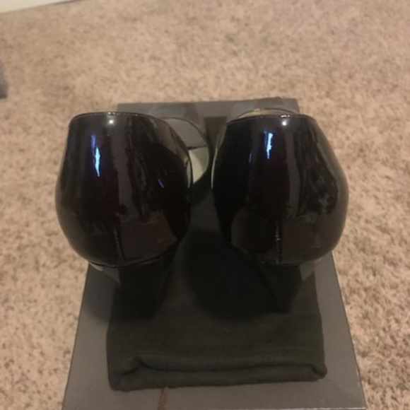 Anne Klein Chocolat Patent Leather Peep Toe Pumps - Picture 3 of 4